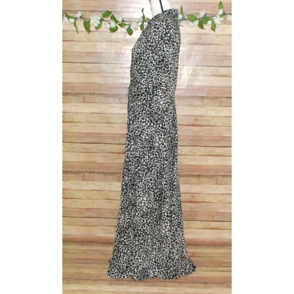 Skies Are Blue Patterned Maxi Dress Button Front Size L 3/4 Sleeve High Slit - Picture 5 of 10